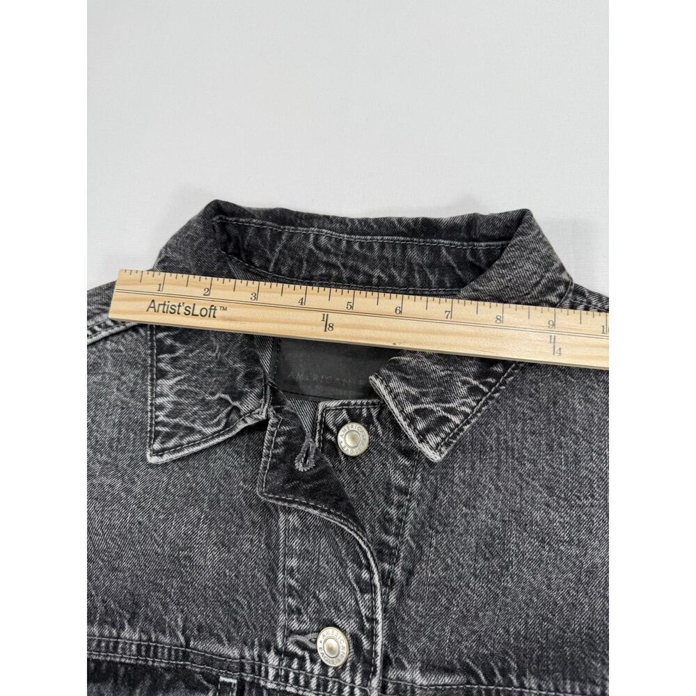 American Eagle Jean Jacket S/P UNISEX Black Denim Trucker Grunge Biker Unlined - Picture 10 of 16